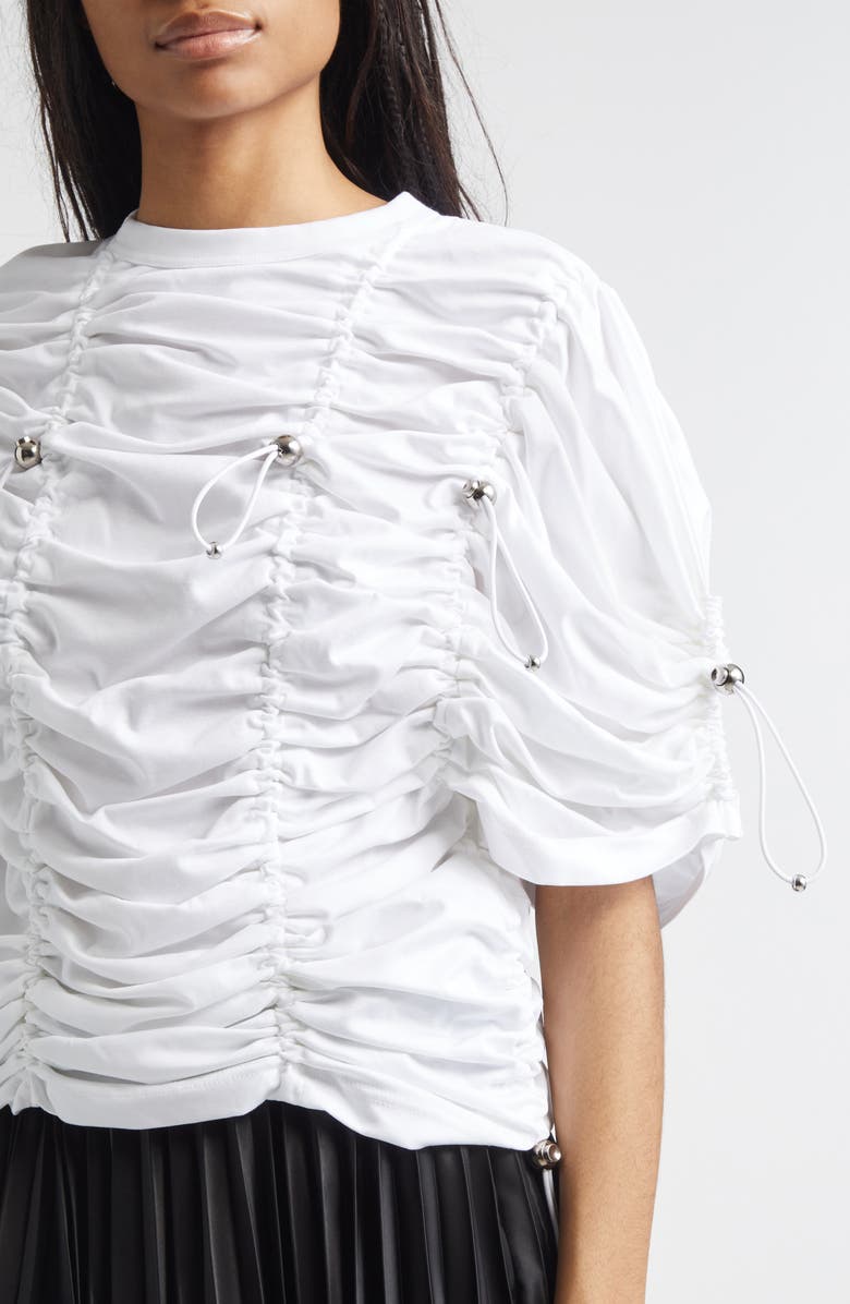 Noir Kei Ninomiya Drawcord Ruched Cotton Ponte T-Shirt, Alternate, color, White