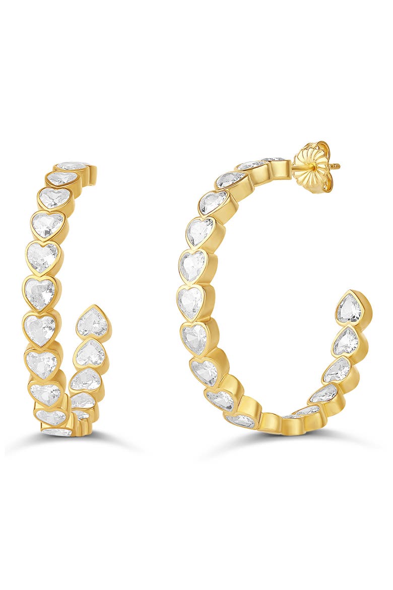 Bezel Heart Inside Out Hoop Earrings, Main, color, GOLD/ WHITE