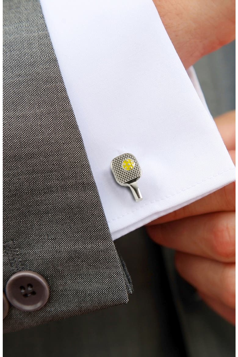 Pickleball Rackets Cufflinks, Alternate, color, SILVER