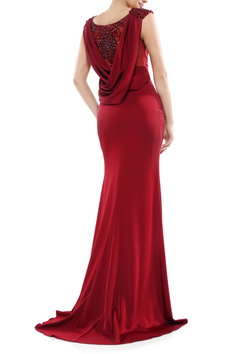 Beaded Shoulder Satin Trumpet Gown, Alternate, color, WINE