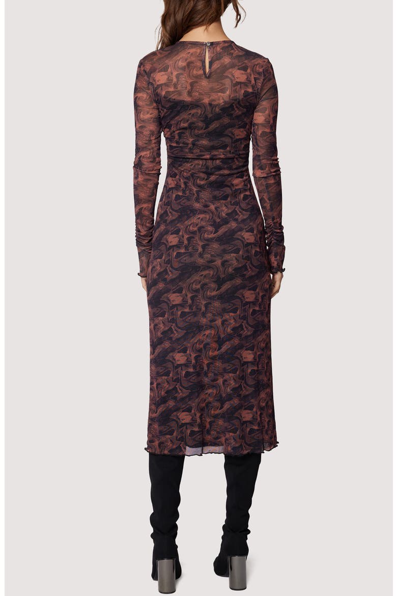 Contessa Long Sleeve Mesh Midi Dress, Alternate, color, COPPER BLACK