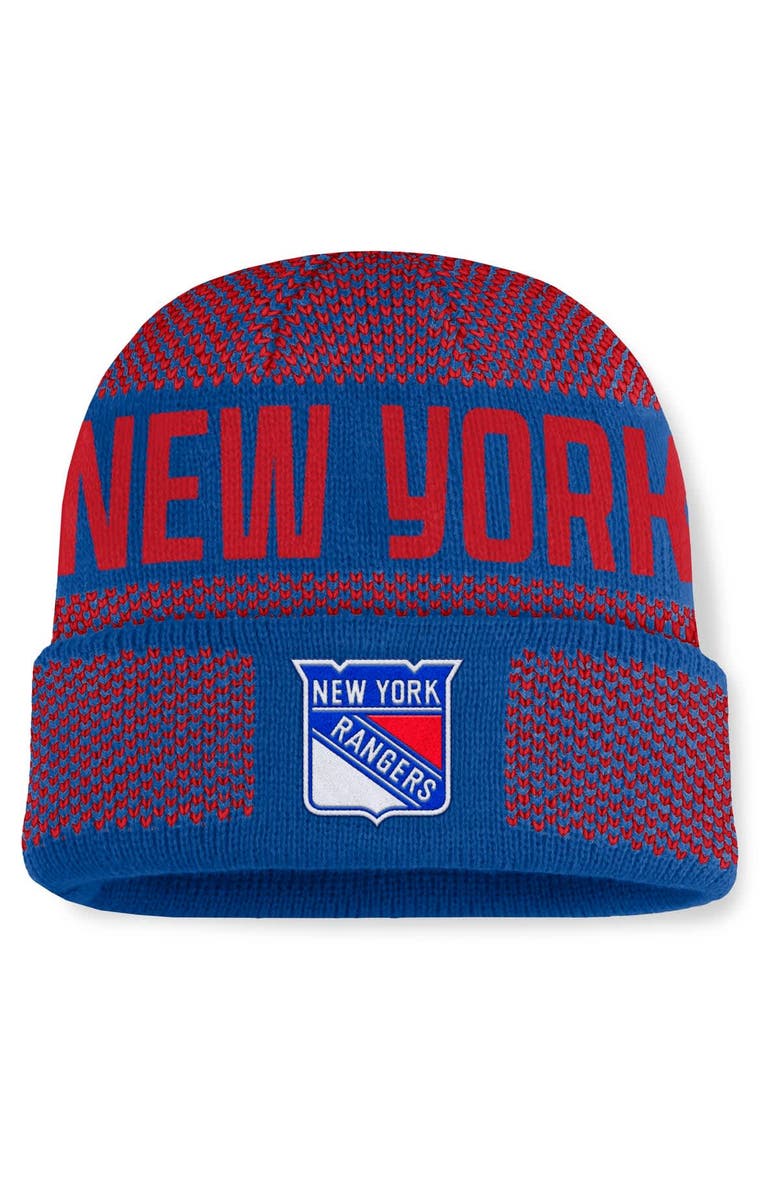 FANATICS Men's Fanatics Blue/Red New York Rangers Fundamentals Shelter Cuffed Knit Hat, Main, color, Blue