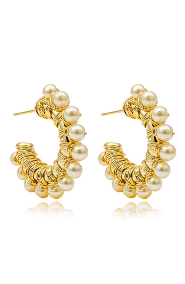 MacRae & Co. x SHARINA Wrapped Pearl Hoop Earrings, Main, color, Gold