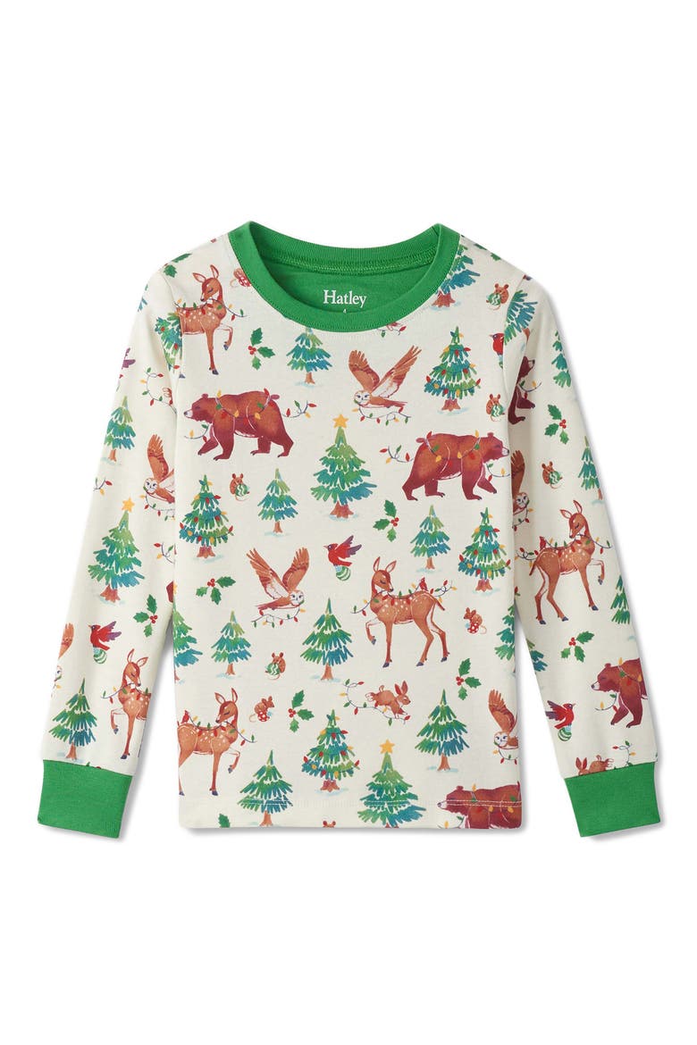 Kids' Holiday Animals Fitted Two-Piece Pajamas, Alternate, color, CREAM