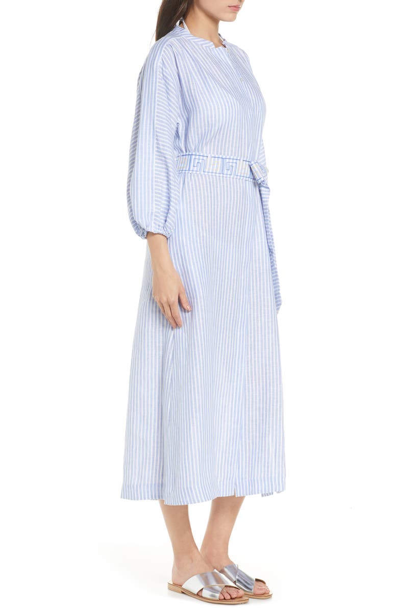 Tory Burch Stripe Linen Midi Shirtdress, Alternate, color, 