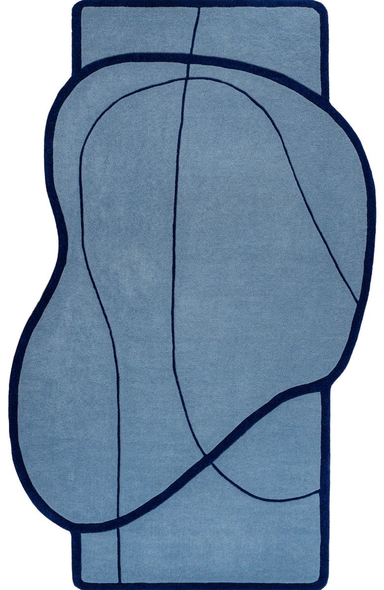 JONATHAN Y Mosaic Coastal Geometric Border Handwoven Wool Area Rug, Main, color, Light Blue/Navy