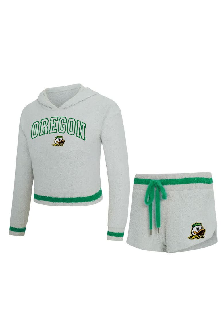 Women's Concepts Sport Gray/Green Oregon Ducks Whitley Long Sleeve Hoodie Top & Shorts Set, Main, color, Gray