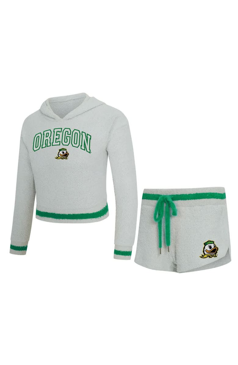 CONCEPTS SPORT Women's Concepts Sport Gray/Green Oregon Ducks Whitley Long Sleeve Hoodie Top & Shorts Set, Main, color, Gray