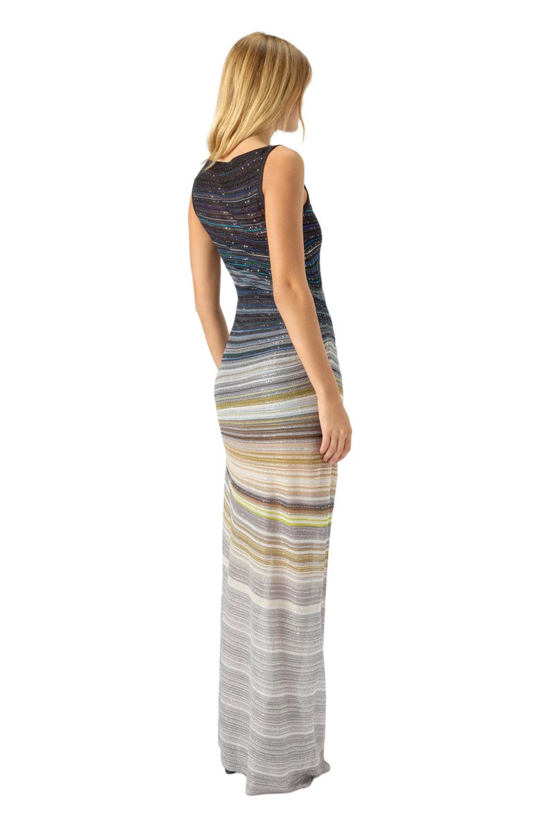 Missoni Long Boat-neck Dress In Striped Knit, Alternate, color, Blue & Grey