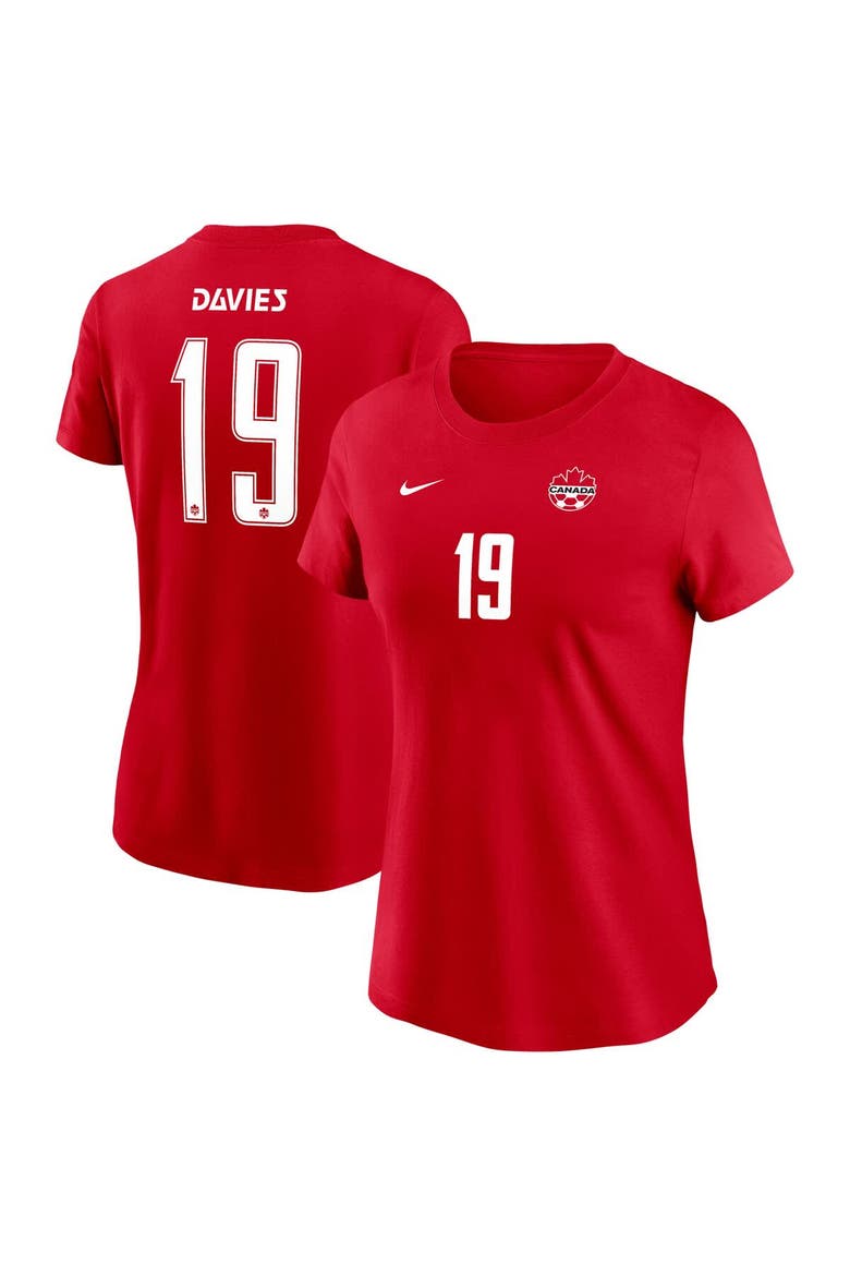 Women's Nike Alphonso Davies Red Canada Soccer Home Name & Number T-Shirt, Main, color, Red