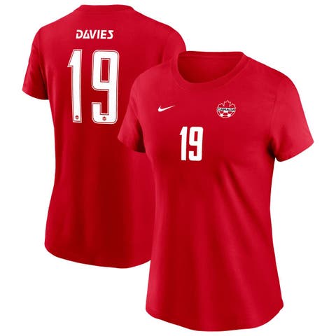 Women's Nike Alphonso Davies Red Canada Soccer Home Name & Number T-Shirt