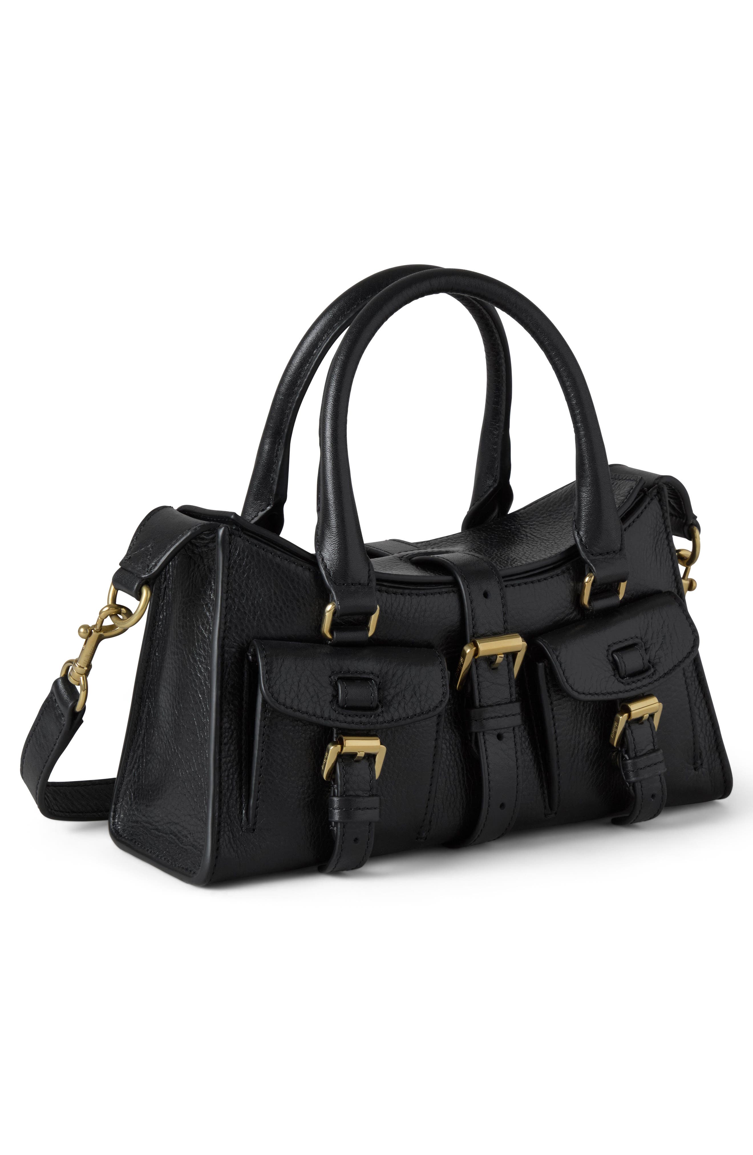 Mulberry Mini Roxanne High Shine Leather Crossbody Bag, Alternate, color, Black