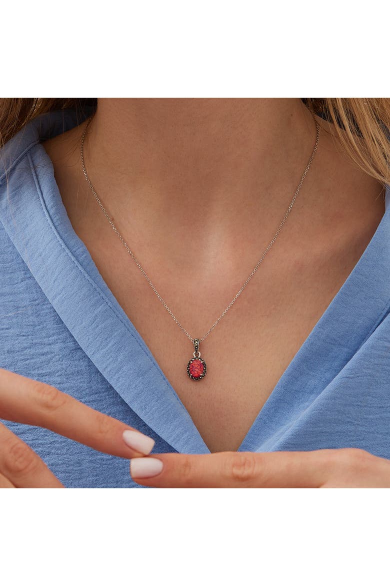 Oval Red Opal High Quality Sterling Silver Pendant Necklace, Alternate, color, Silver