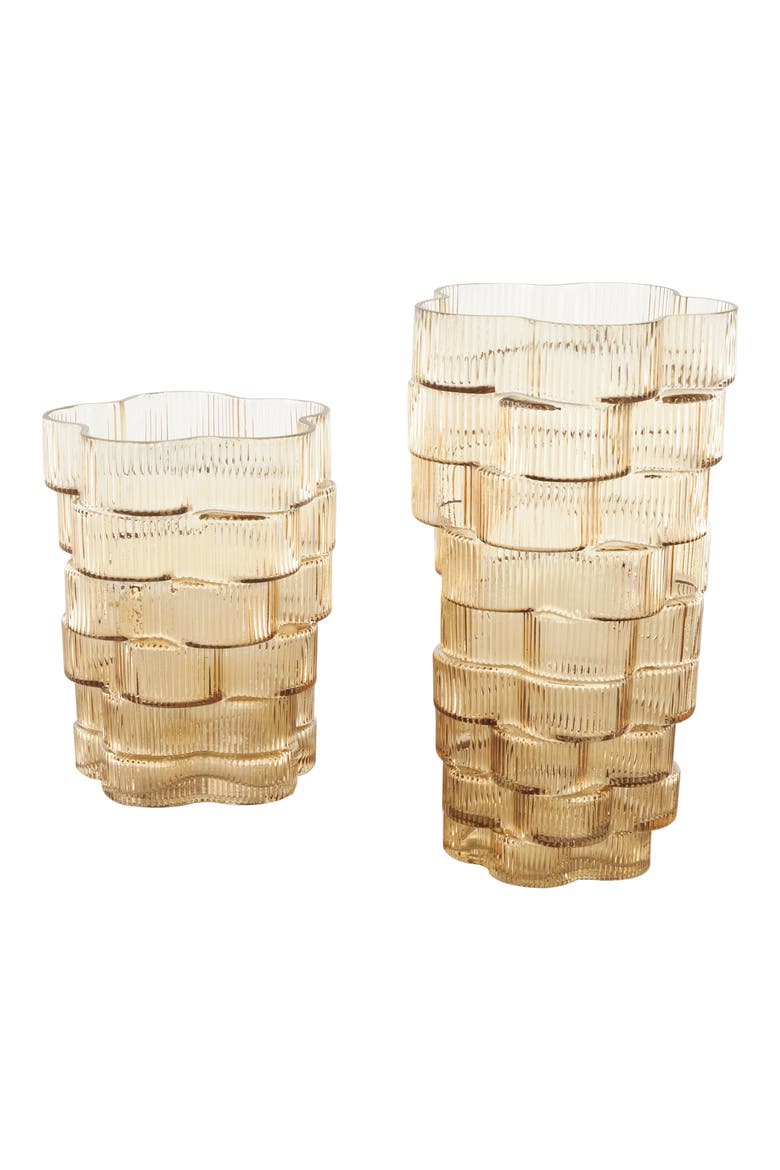 Set Of 2 Glass Vases, Alternate, color, BROWN