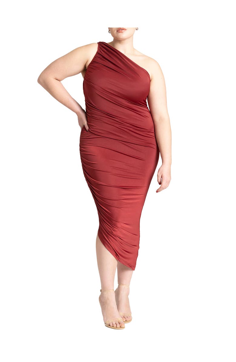 ELOQUII Ruched One Shoulder Dress, Main, color, Blaze Red