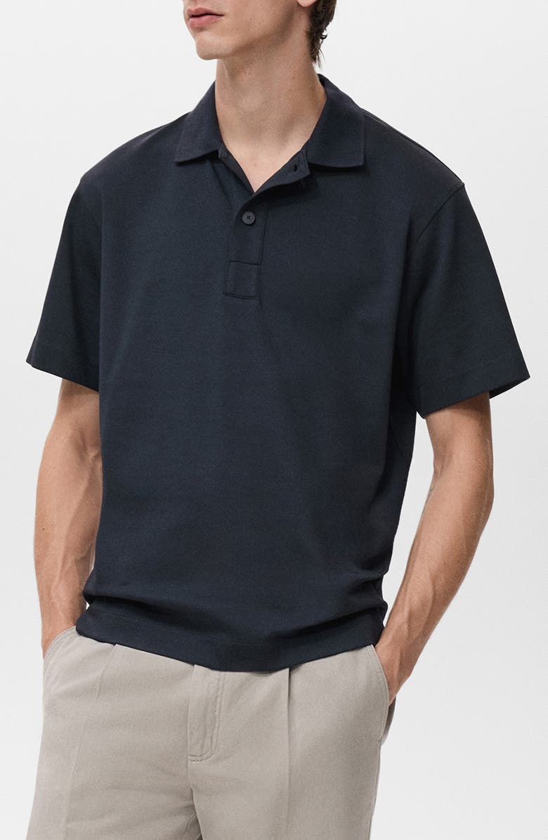 MANGO Relaxed Fit Cotton Blend Polo, Main, color, Navy
