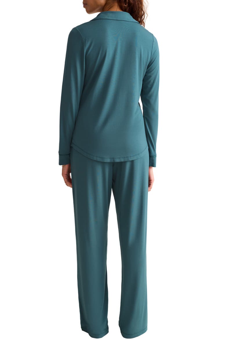 Satin Trim Jersey Pajamas, Alternate, color, EVERGREEN