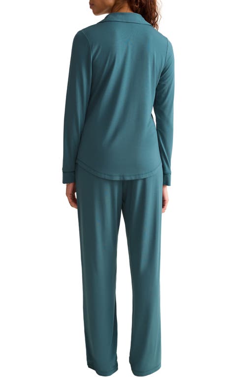 Fleur't Satin Trim Jersey Pajamas In Green