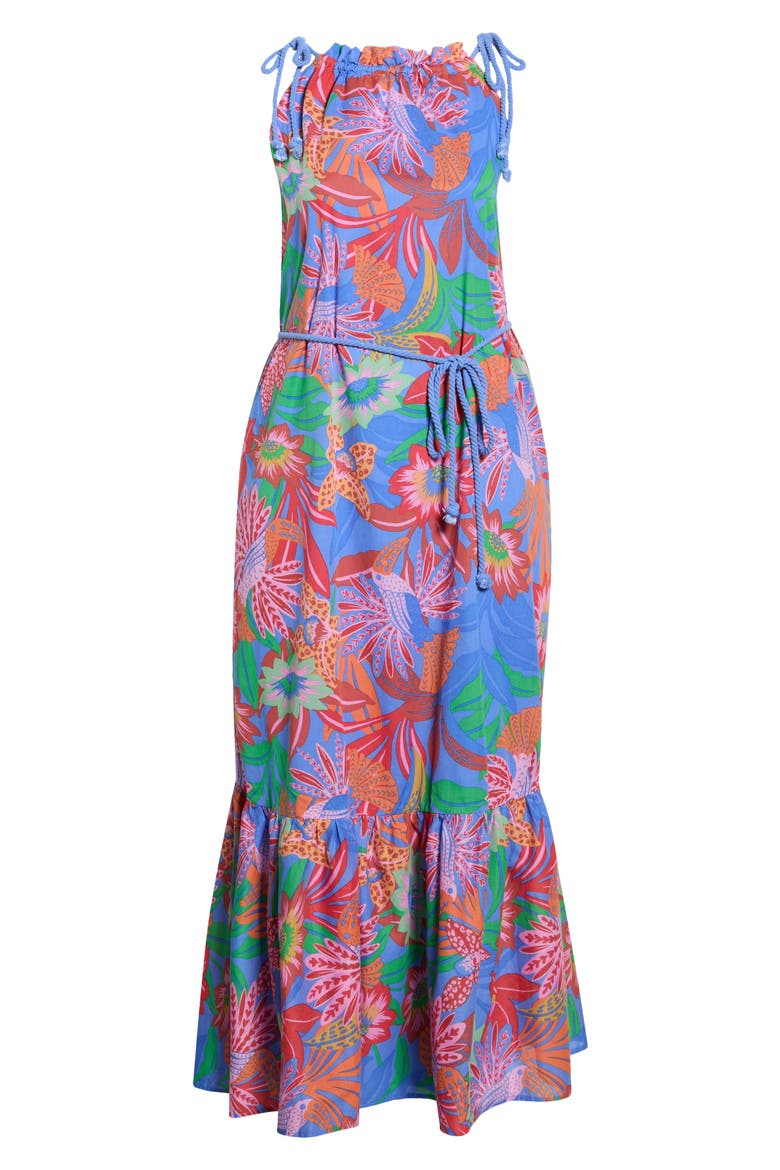 Cindal Flower Print Cotton Maxi Dress, Alternate, color, BLUE-PINK-MULTI