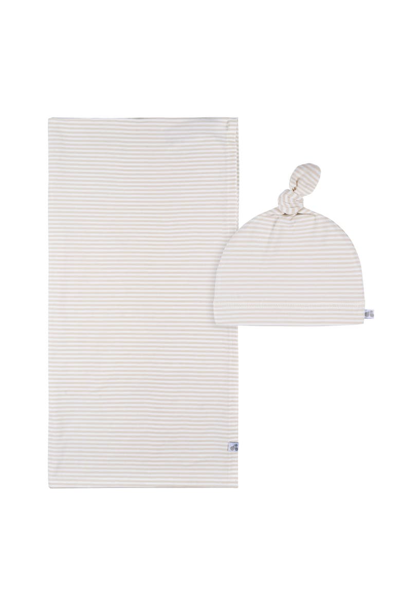 Swaddle Blanket & Hat Set, One Size, Main, color, Tan Stripe