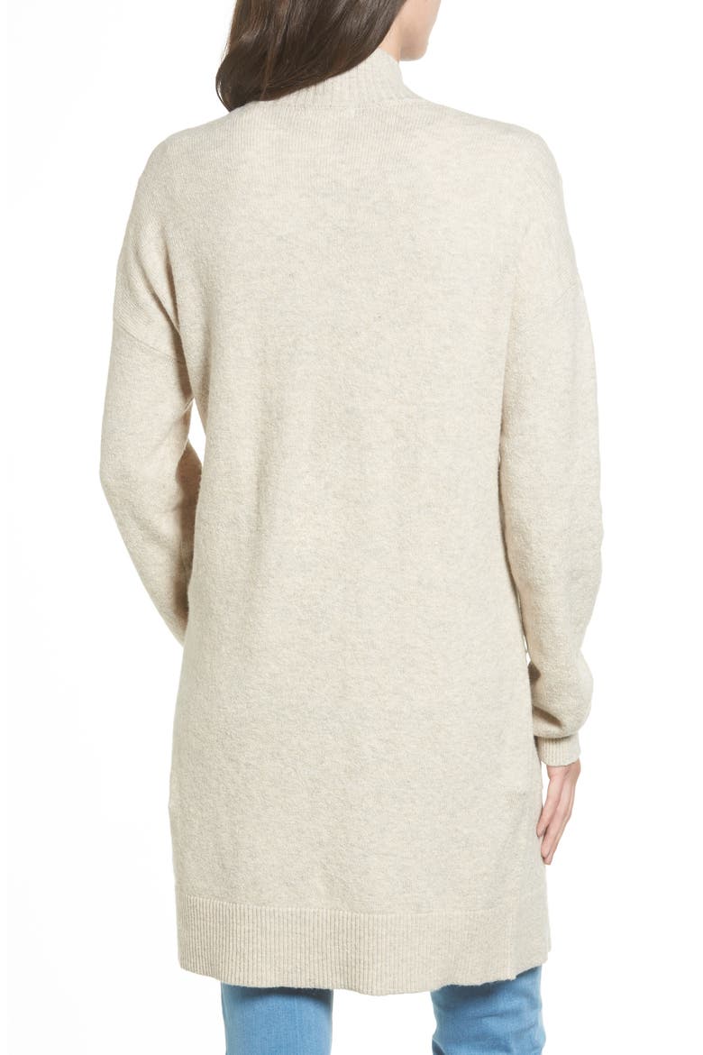Rib Trim Long Cardigan, Alternate, color, BEIGE OATMEAL MEDIUM HEATHER