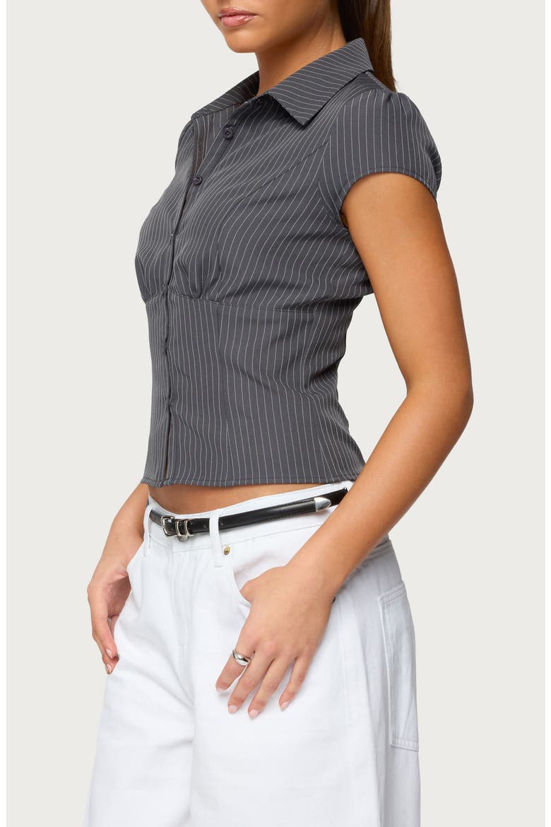 Juney Pinstripe Crop Cotton Blend Button-Up Shirt, Alternate, color, GRAY