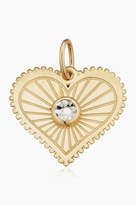 14K Two Tone Gold Heartburst Pendant Charm