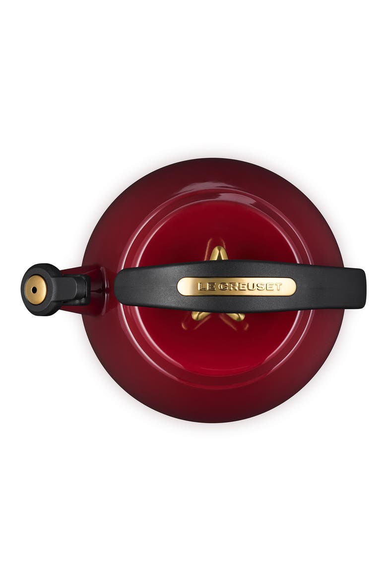 Star Knob Enamel on Steel Whistling Tea Kettle, Alternate, color, GARNET