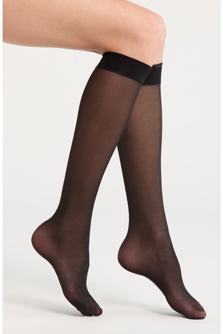 Semisheer Back Seam Knee High Socks, Main, color, BLACK- PINK WISP