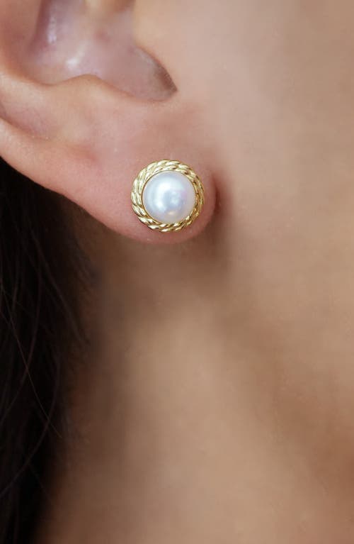 Argento Vivo Sterling Silver Small Rope Faux Pearl Stud Earrings In Gold