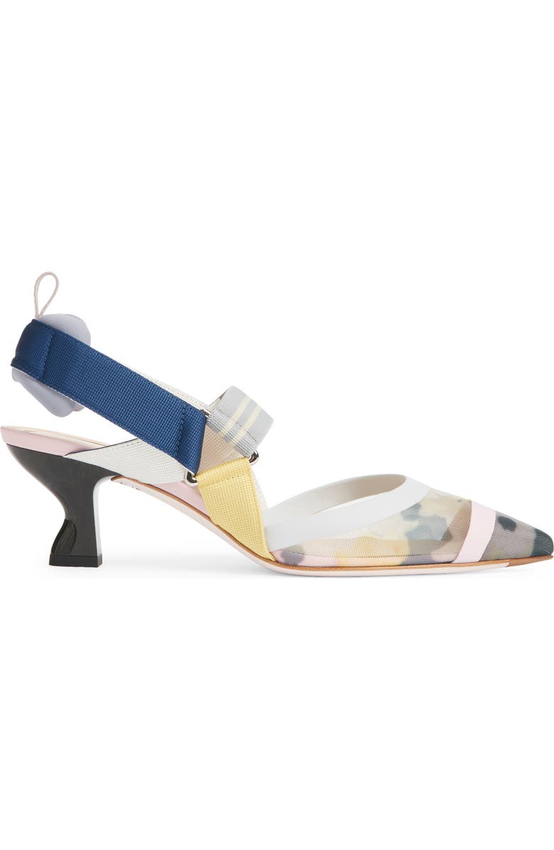 Fendi Colibri Floral Mesh Slingback Pump, Alternate, color, Grey Multi