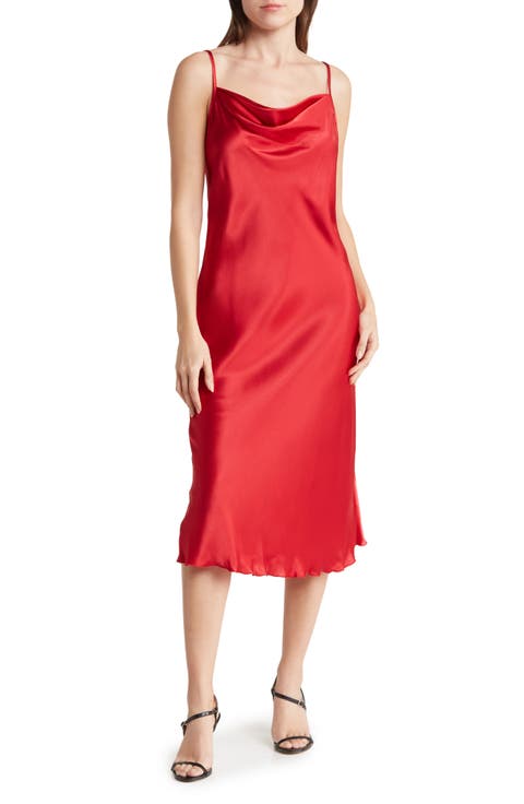 Satin Cowl Neck Midi Dress