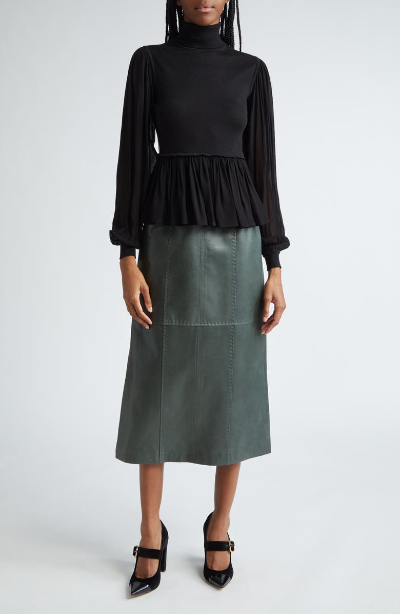 Ulla Johnson Enid Pickstitched Leather Skirt, Alternate, color,