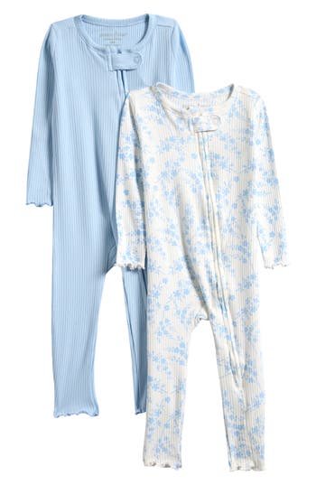 Poppy & Clay Set Of 2 Harmony Rib Footless Pajamas In Multi