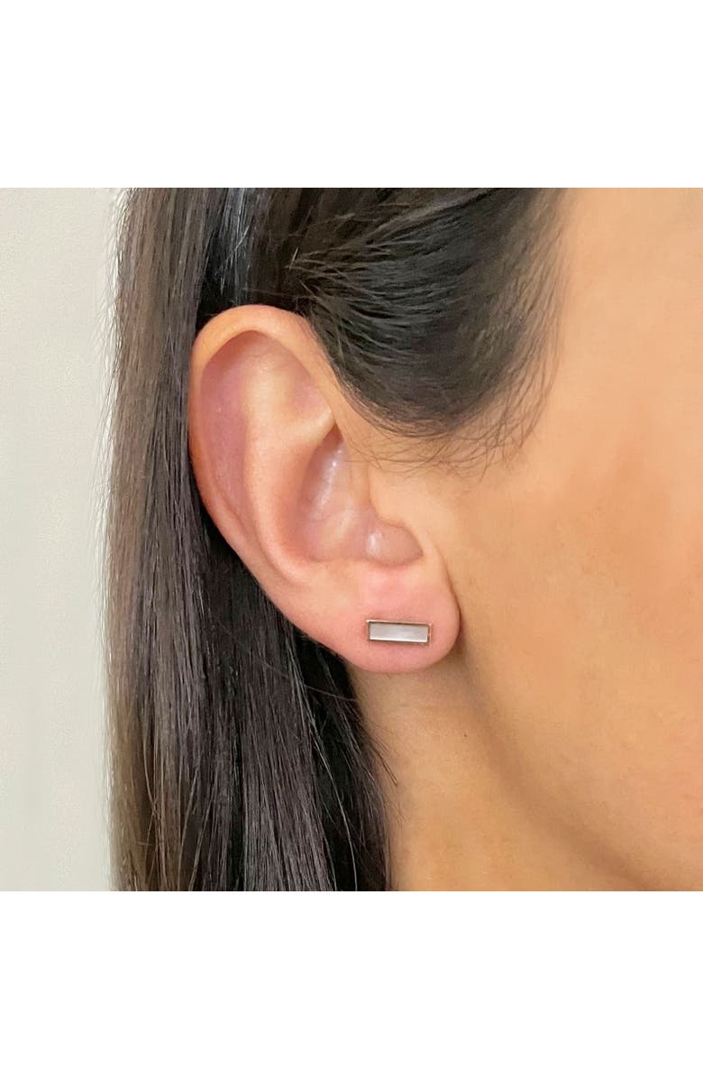 The Lovery Fine Jewelry Mother of Pearl Bar Stud Earrings, Alternate, color, White