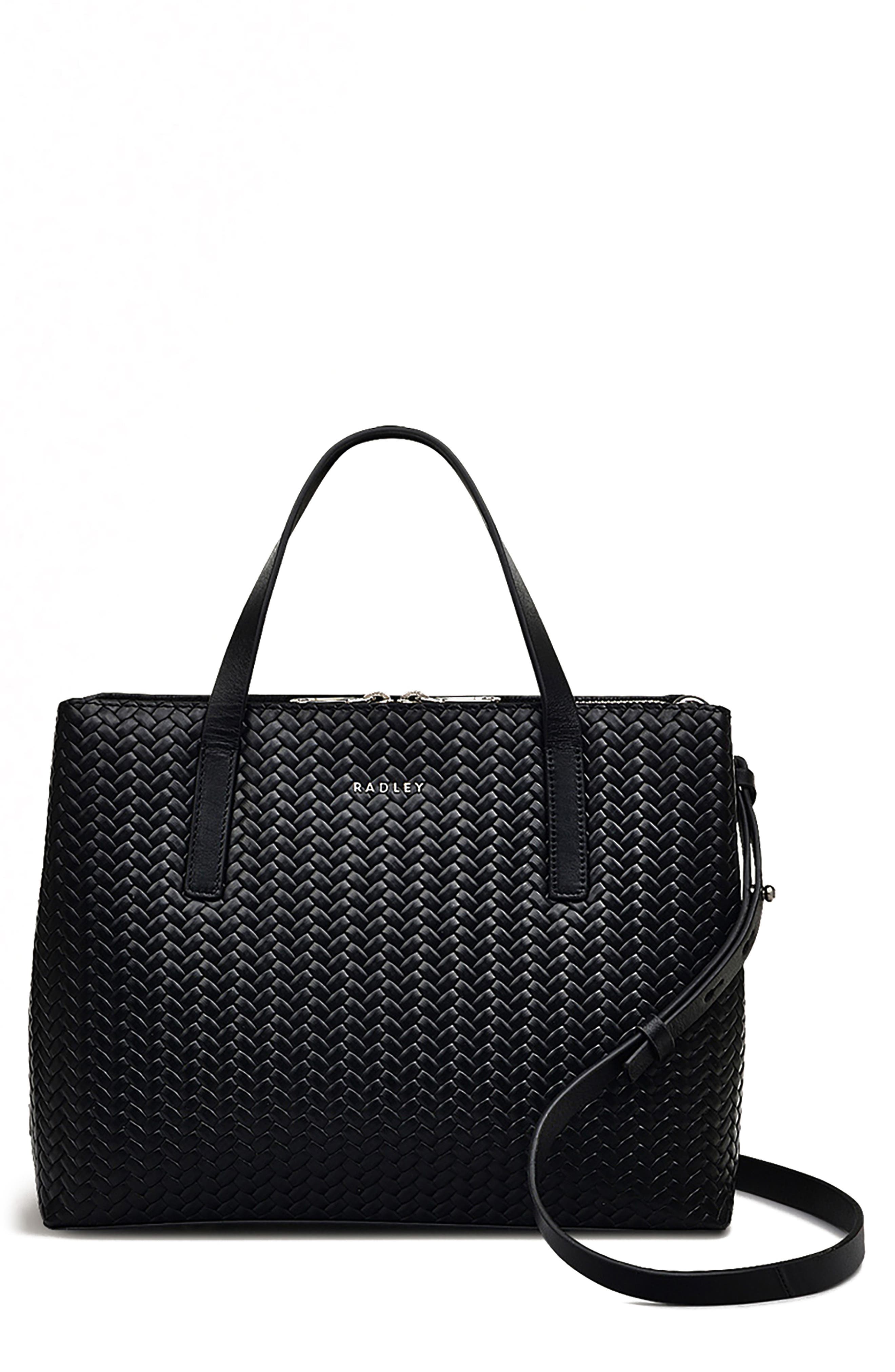 Radley Medium Duke's Place Woven Leather Satchel, Main, color, Black