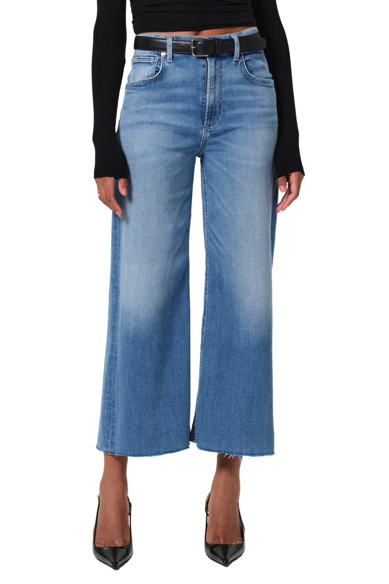 Lyra Raw Hem High Waist Ankle Wide Leg Jeans, Main, color, BHODI (MD INDIGO)