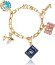 Juicy Couture Travel Icons Charm Bracelet, Gold-Tone with Blue & Pink Enamel