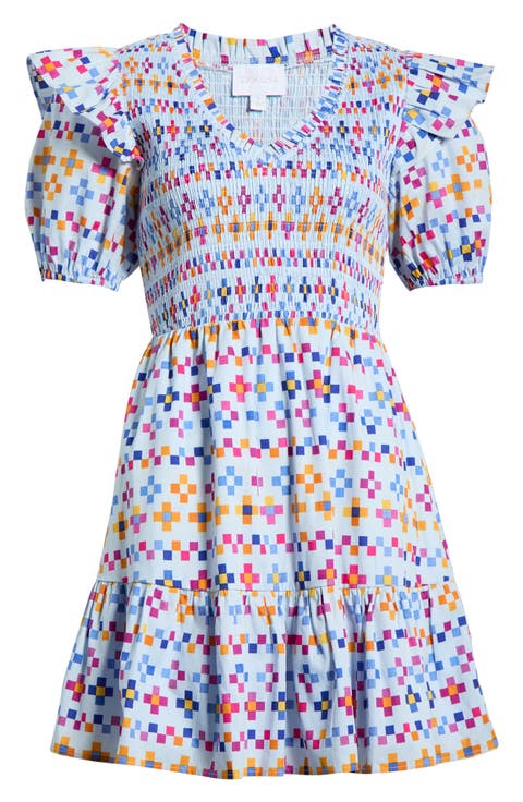 Kessa Geo Smocked Minidress