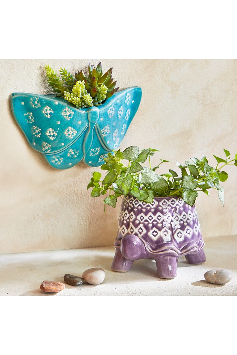 Butterfly Wall Planter Glazed Stoneware Decorative Accent, Alternate, color, Blue