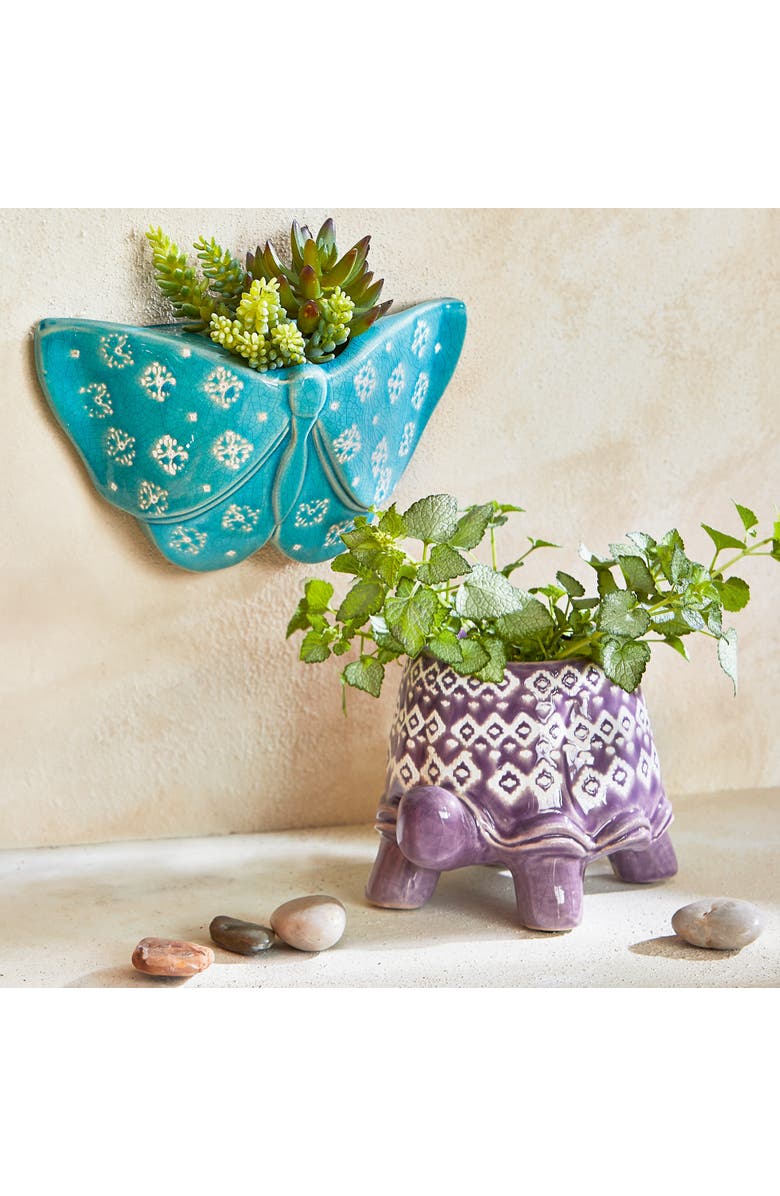 tag Butterfly Wall Planter Glazed Stoneware Decorative Accent, Alternate, color, Blue