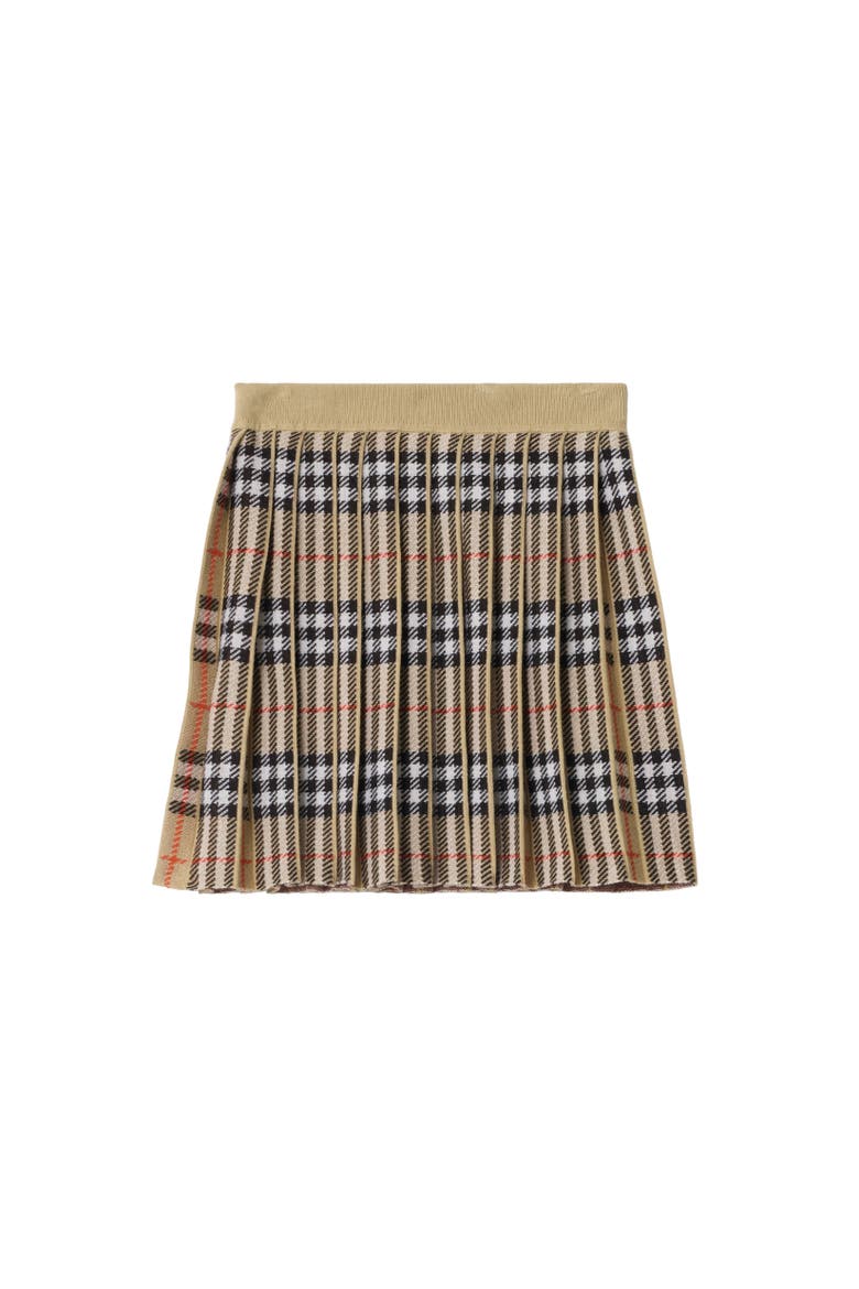 Pleated Check Wool Blend Skirt, Alternate, color, Sand beige