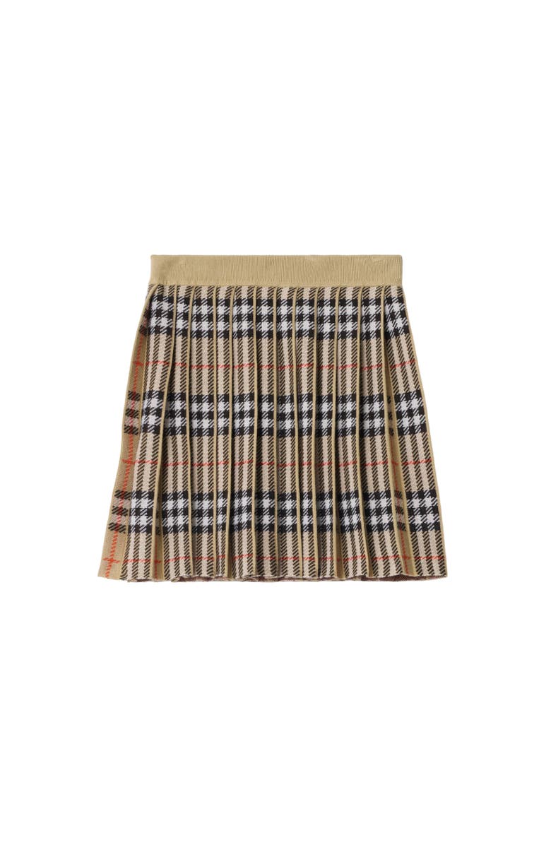 Burberry Pleated Check Wool Blend Skirt, Alternate, color, Sand Beige