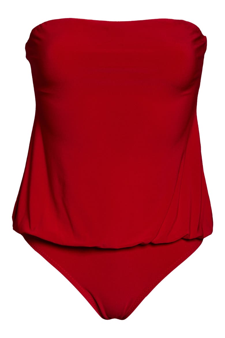 Strapless Babydoll One-Piece Swimsuit, Alternate, color, RED