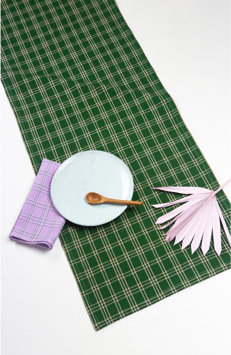 Archive New York Chiapas Handwoven Plaid Cotton Table Runner, Main, color, Green