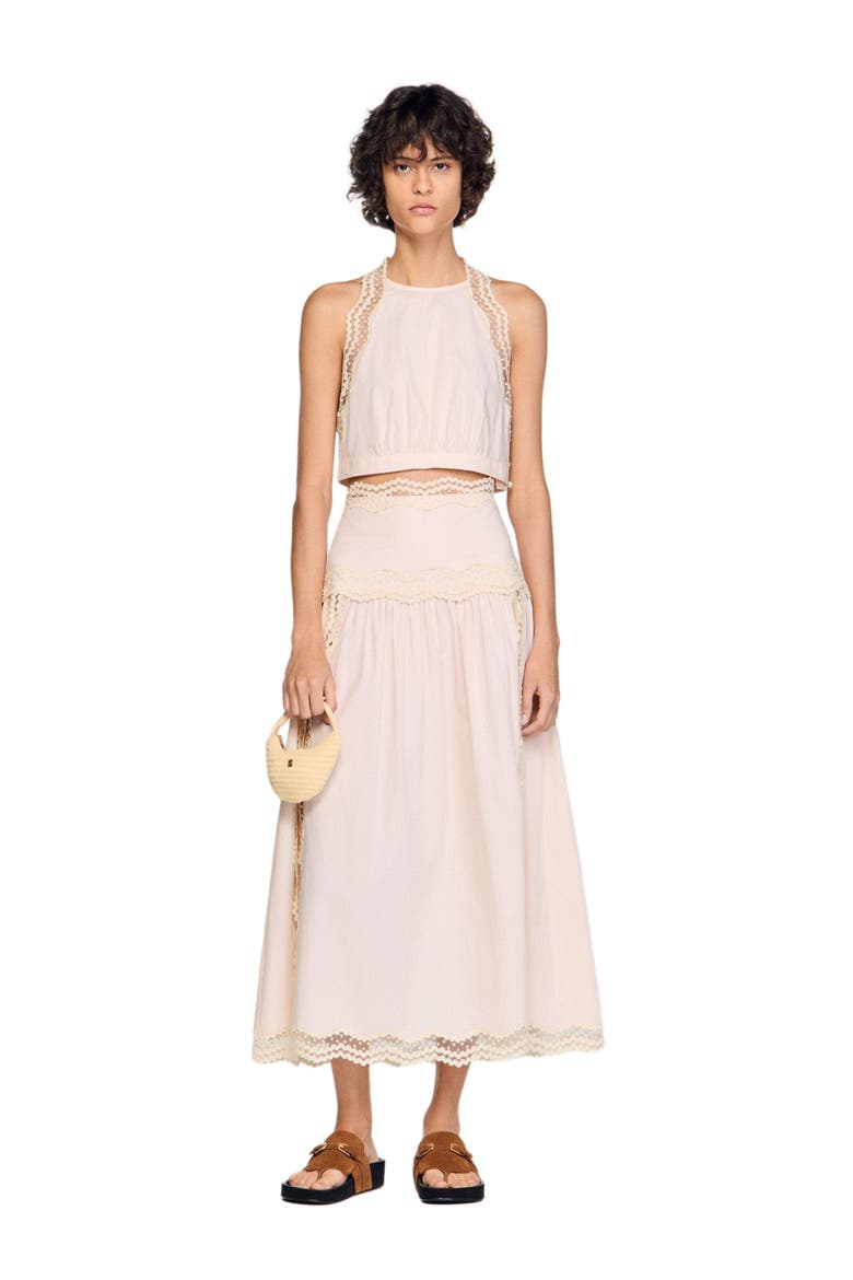 Cotton crop top with lace trim, Alternate, color, Light pink