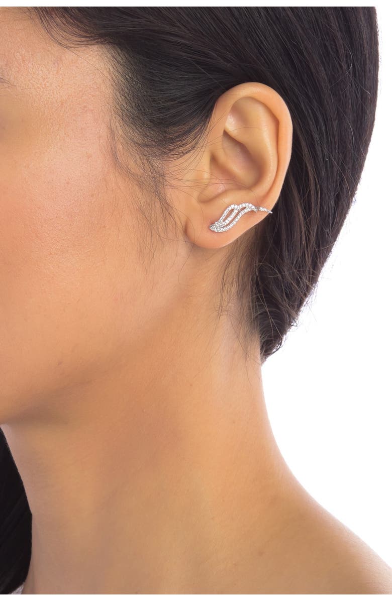 Adornia White Rhodium Plated Swarovski Crystal Winged Crawler Earrings, Main, color, Silver