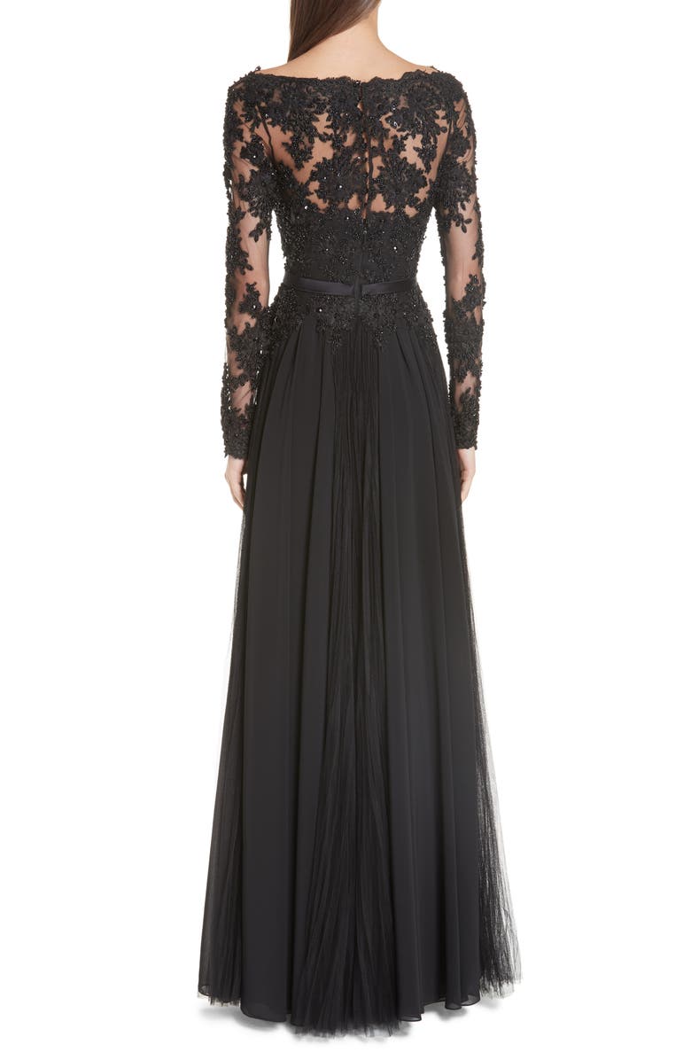 Badgley Mischka Collection Beaded Silk A-Line Gown, Alternate, color, 