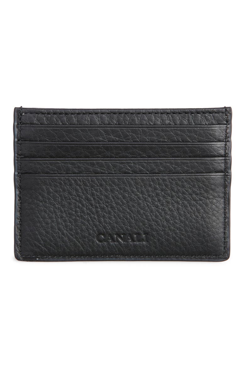 Tumbled Calfskin Card Holder, Main, color, BLACK