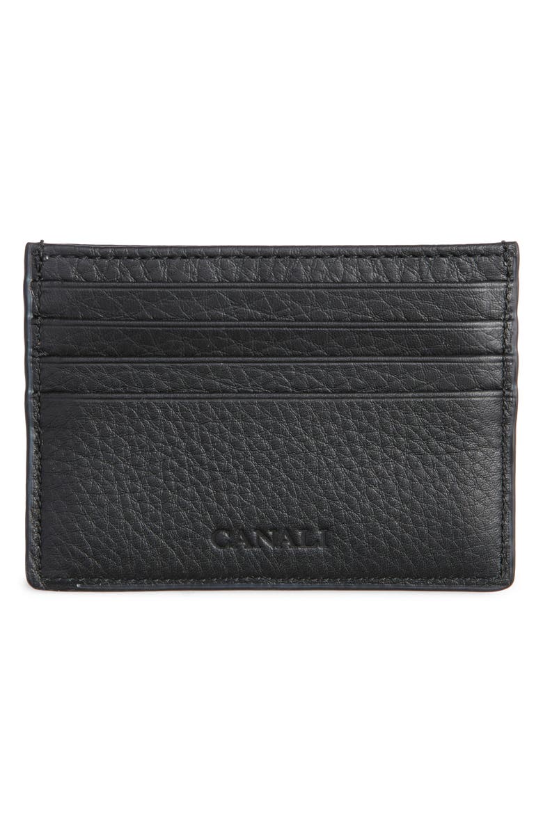 Canali Tumbled Calfskin Card Holder, Main, color, Black